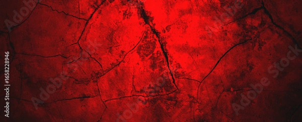 Fototapeta Background of cracked red wall perfect for abstract designs, grunge themes, or textured backgrounds in graphic design projects and presentations.