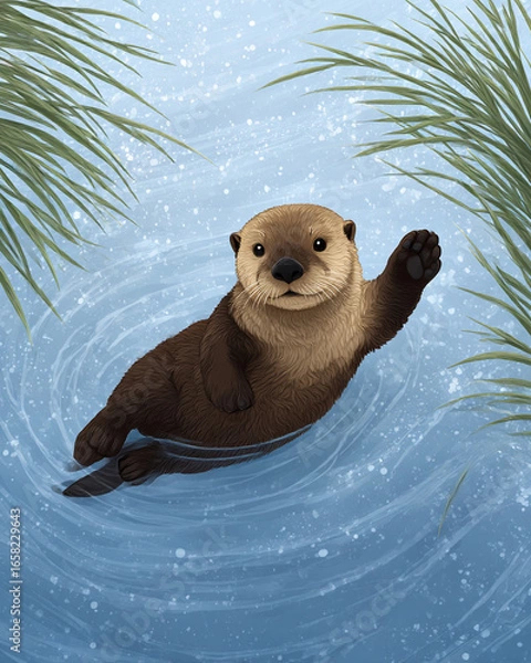Fototapeta An otter floating on the water