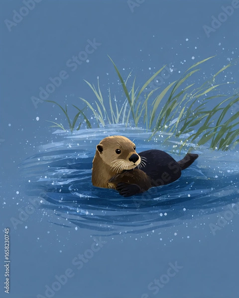 Fototapeta An otter floating on the water