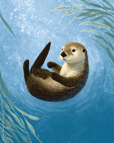 Fototapeta An otter floating on the water