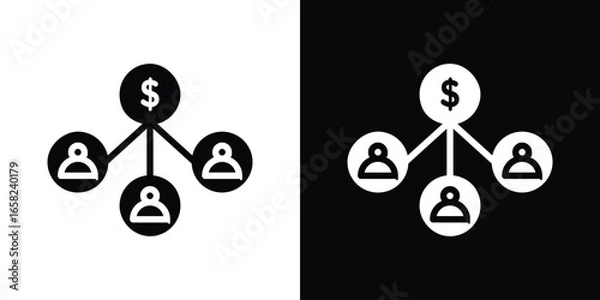 Fototapeta Financial Network Icon in Black and White with User Icons