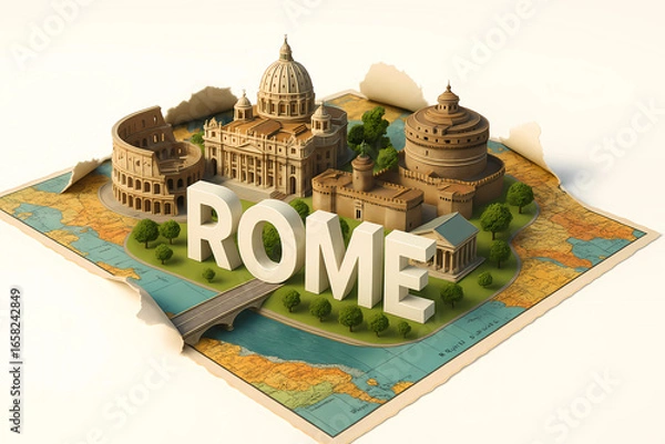 Obraz Rome 3D City Landmark Poster Creative Map Design