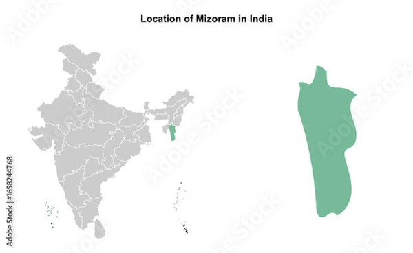 Fototapeta Mizoram illustration map, Indian states, suitable for education, business, presentations, print, web use, and creative geographic projects. Indian union territory.