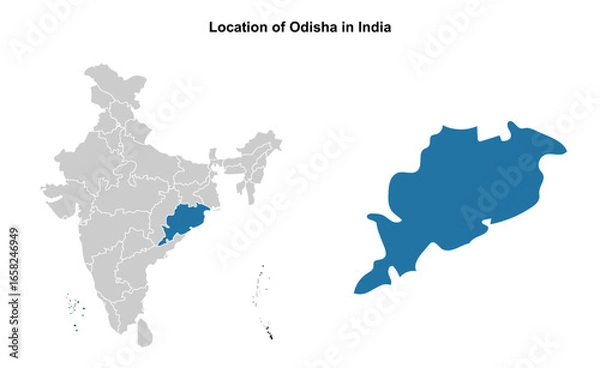 Fototapeta Odisha illustration map, Indian states, suitable for education, business, presentations, print, web use, and creative geographic projects. Indian union territory.