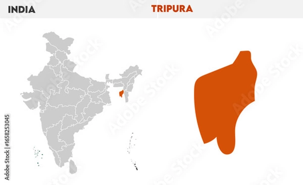 Fototapeta Tripura administrative map, Indian states, suitable for education, business, presentations, print, web use, and creative geographic projects. Indian union territory.