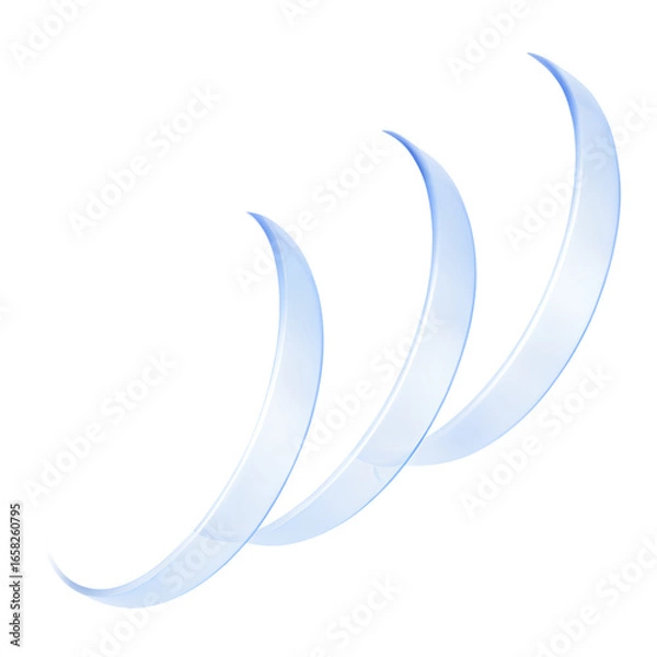 Fototapeta 3d glass transparent disks flying on light blue background. Abstract geometric shapes, crystal circle plates, acrylic or plastic discs, clear round lens with gradient texture render