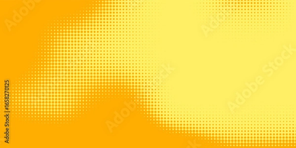 Fototapeta Yellow halftone pattern. Retro comic gradient background. Bright orange pixelated dotted texture overlay. Cartoon pop art faded gradient pattern. Vector