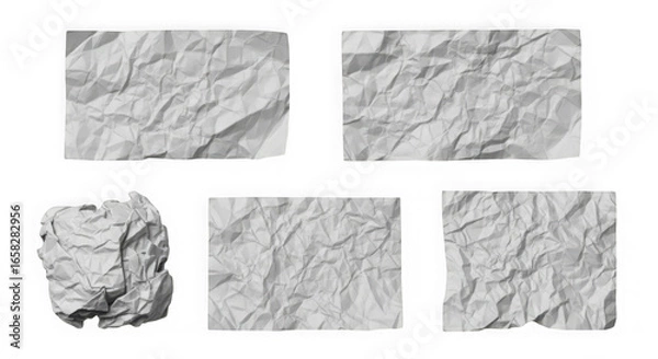 Fototapeta Five realistic textured paper crinkled effects for graphic design and collage