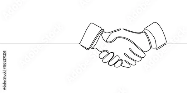 Fototapeta Handshake line hand continuous business people outline partnership vector together. Hand handshake line art concept trust deal agreement one illustration sketch isolated background work team man.