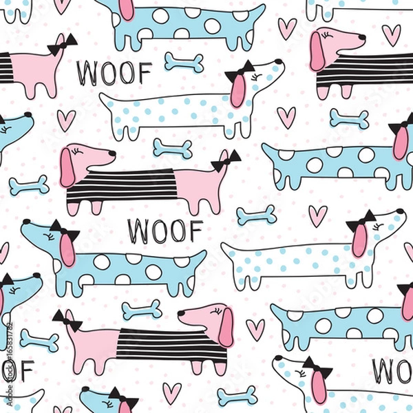 Obraz seamless cute dog pattern vector illustration