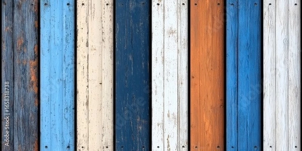Fototapeta Colorful Wooden Planks with Distressed Texture and Rustic Appeal