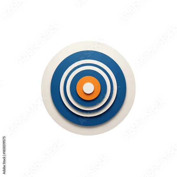 Fototapeta Minimalist layered bullseye icon with orange and blue concentric circles. A three-dimensional graphic design representing precision, strategy, and achievement