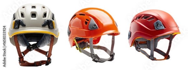 Obraz Isolated Set of Colorful Safety Helmets on Transparent Background