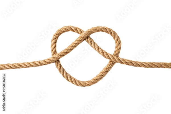 Fototapeta Rope heart with diamond-shaped center knot representing precious love, secure bonds, and lasting relationships, isolated on a transparent background
