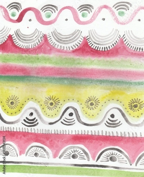 Obraz watercolor hand painted seamless pattern with sun