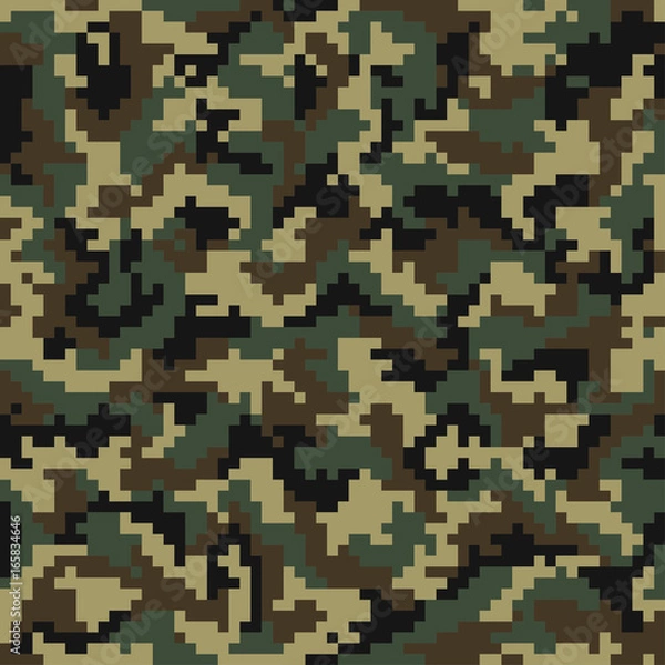 Obraz Camouflage pattern. Digital camouflage seamless pattern. Pixel camo in wooden style