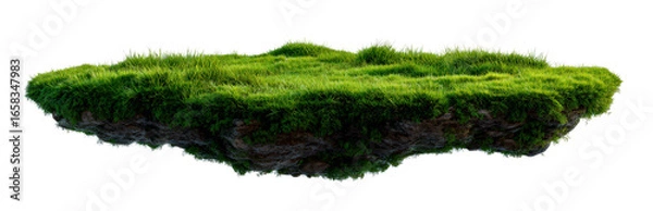 Fototapeta Floating Patch of Lush Green Grass Isolate on Transparent Background, cutout, png