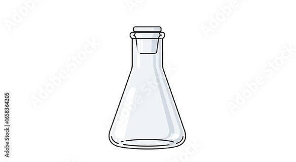 Fototapeta Illustration of a clear erlenmeyer flask with a stopper commonly used in chemistry laboratories on transparent background