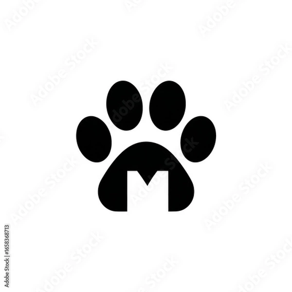 Fototapeta A black and white image of a paw with the letter M in the middle