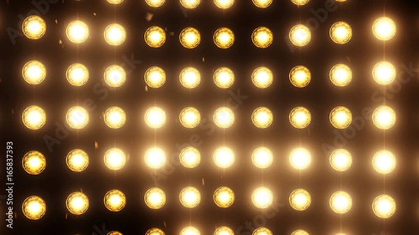 Fototapeta Bright flood lights background with particles and glow.