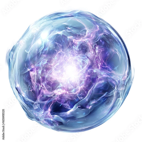 Fototapeta Ethereal glowing orb with swirling cosmic light and intricate wisps on transparent background