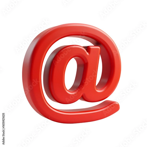 Fototapeta 3d render, high detail, glossy, metallic, red, at symbol, symbol, sign, typography, product, 3d model, photorealistic