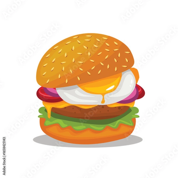 Fototapeta Burger vector set. Set of fast food illustration. Hamburger vector illustration. Fast Food Icons Set. Burger illustration. cheese burger illustration