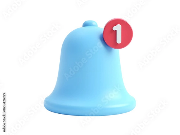 Fototapeta blue bell with red notification icon, 3d render, minimalist, simple, clean design, high delail