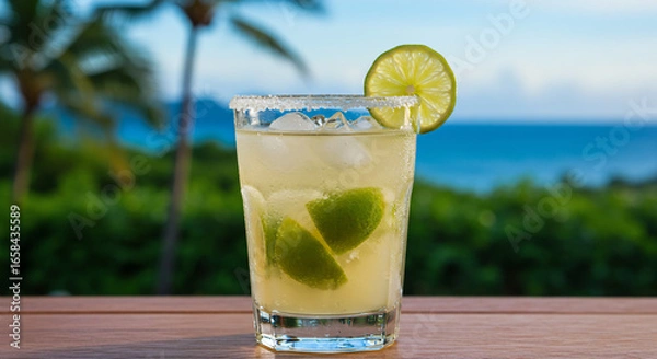 Fototapeta Elderly shepherd with a white beard and a wooden crook stands in a field with sheep grazing in the background