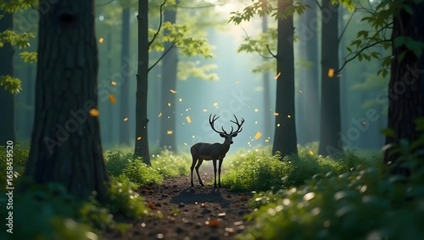 Fototapeta Immersive Forest Landscape with Augmented Reality