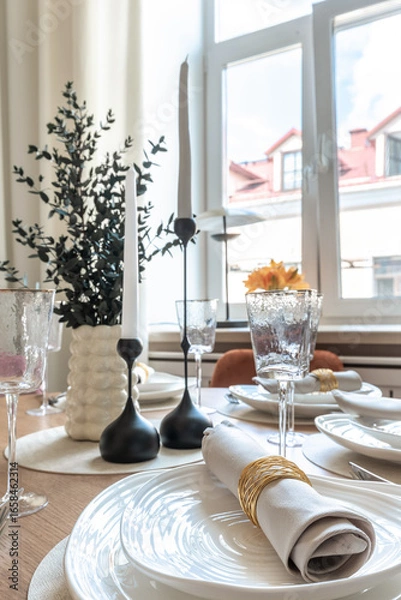 Fototapeta Close-Up of Elegant Table Setting Near Window