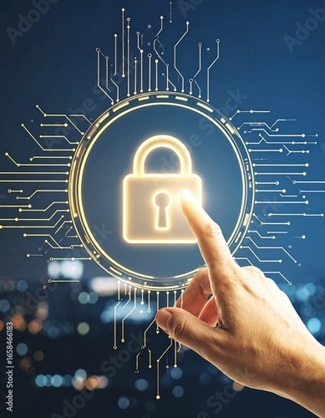 Fototapeta Hand touching digital lock (1)