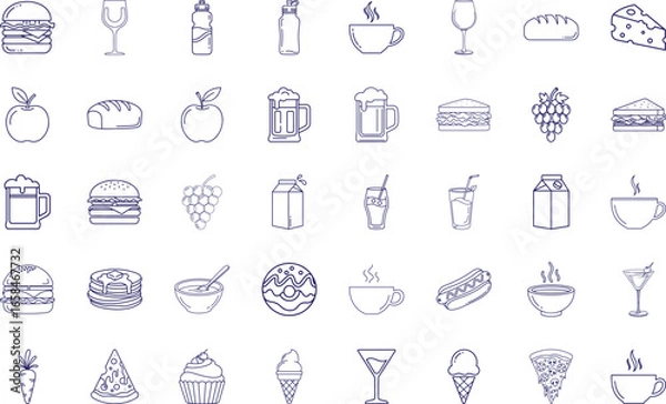 Obraz Food & Drink Icon Bundle, Line Art Icon Pack