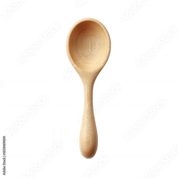 Fototapeta A beautiful wooden spoon isolated on a white background, showcasing its smooth texture and elegant design, perfect for cooking or serving delicious meals.