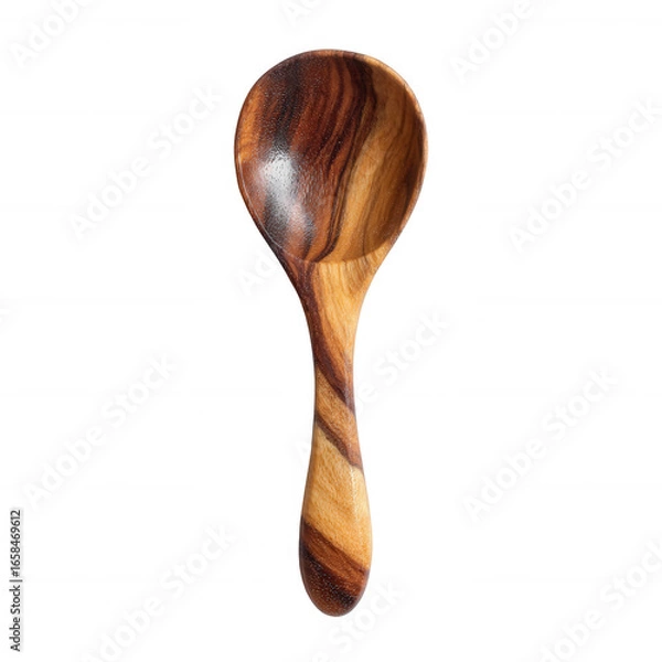 Fototapeta A beautiful wooden spoon with a smooth finish, showcasing the unique grain patterns of the wood. Ideal for cooking, serving, or as a decorative kitchen accessory.