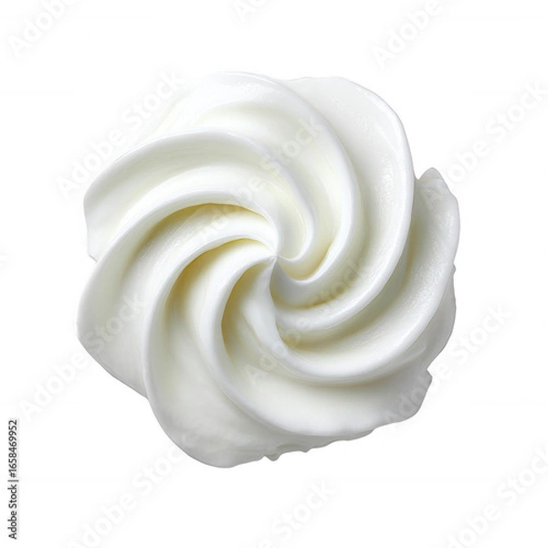 Fototapeta A beautifully swirled dollop of creamy whipped topping, perfect for desserts, presented on a white background for a clean, appealing look.