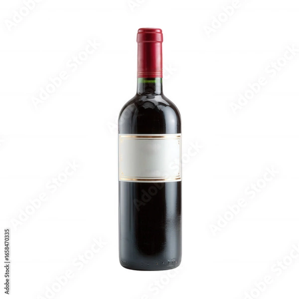 Fototapeta A bottle of red wine with a blank label, perfect for showcasing elegance and quality, isolated on a white background.