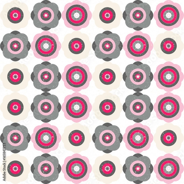 Fototapeta Vector seamless pattern with stylized flowers in retro style and pastel colors.