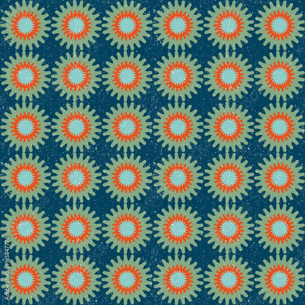 Fototapeta Modern vector abstract seamless geometric pattern with stylized flowers  in retro scandinavian style.