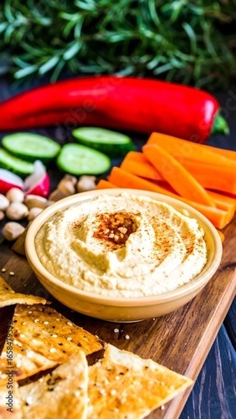 Fototapeta Healthy dip with assorted vegetables