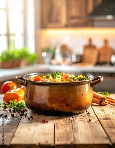 Fototapeta Hearty Vegetable Stew in Rustic Kitchen