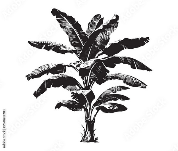 Fototapeta Black cut file of a banana tree silhouette.