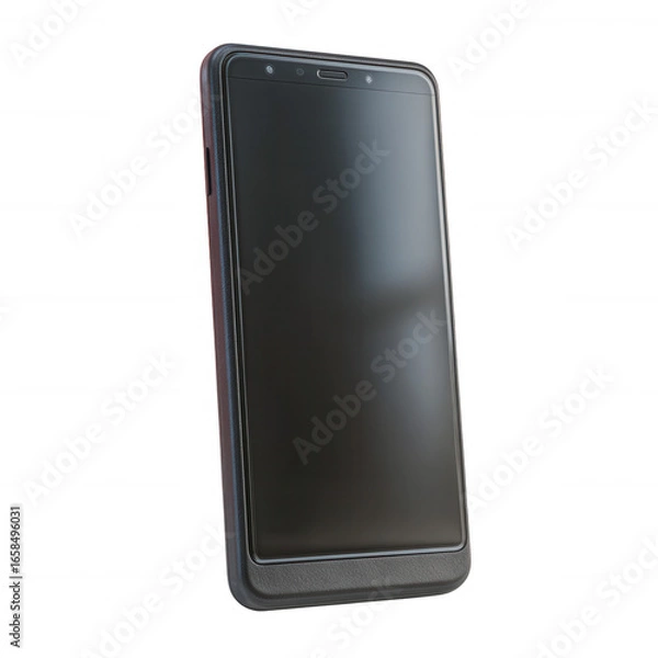 Fototapeta Modern smartphone with a sleek design against a white isolated background, showcasing minimalistic features and a vibrant display.