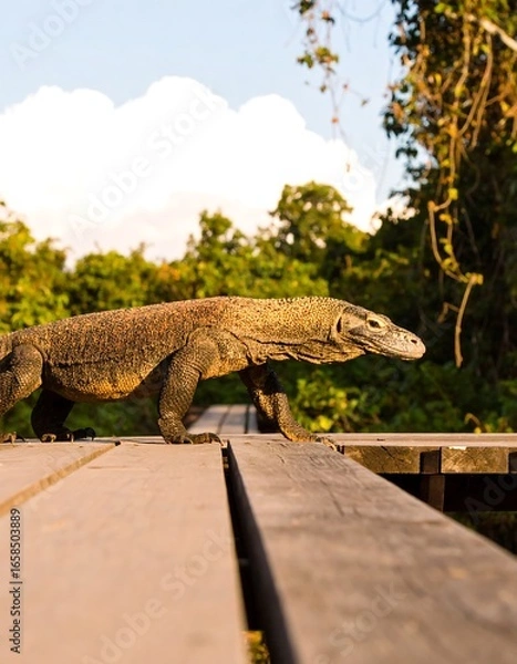 Fototapeta Komodo dragon on boardwalk