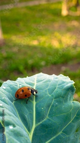Fototapeta Ladybug on cabbage leaf