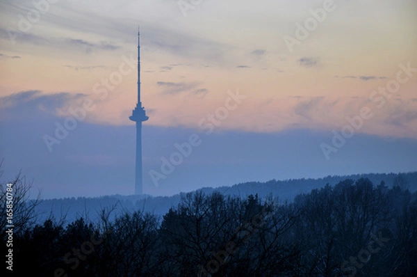 Obraz TV tower in Vilnius at sunset