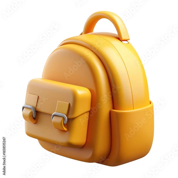 Fototapeta Orange backpack with a front pocket and handle school isolated on a transparent background