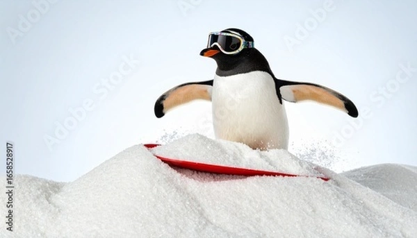 Obraz Goggles and Scarf Penguin's Sugary Snow Sledding Adventure