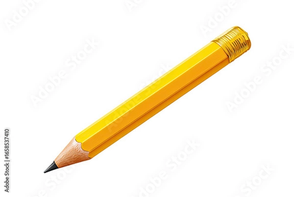 Fototapeta A bright yellow pencil, angled diagonally, against a black background.  The pencil's tip is dark gray, and the barrel displays a slightly textured surface