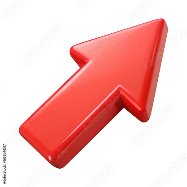 Fototapeta Red glossy arrow pointing up on black background pointer isolated on a transparent background